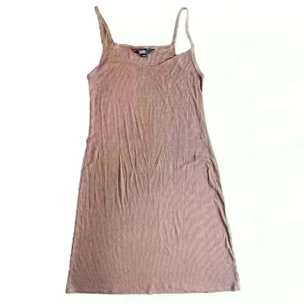Body By Victoria Womens Large Body Con Dress Brown Sleeveless Ribbed Knee Length